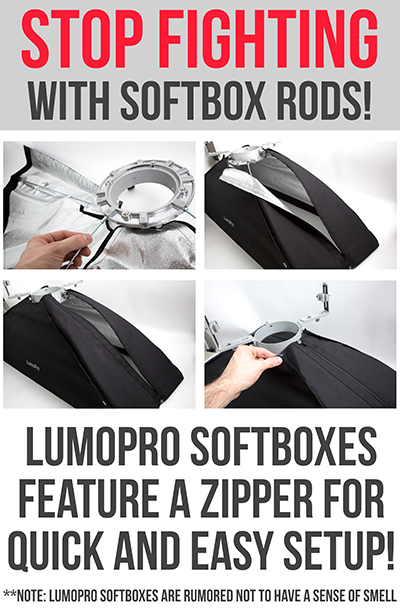Softbox zipper makes setup quick and easy